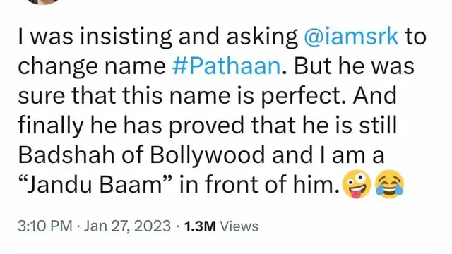 Pathaan के सक्सेस पर KRK ने ट्वीट कर लिखा–” वो बादशाह और मैं झंडू बाम हूं”